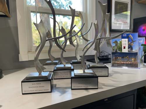 Sculpture awards on desk